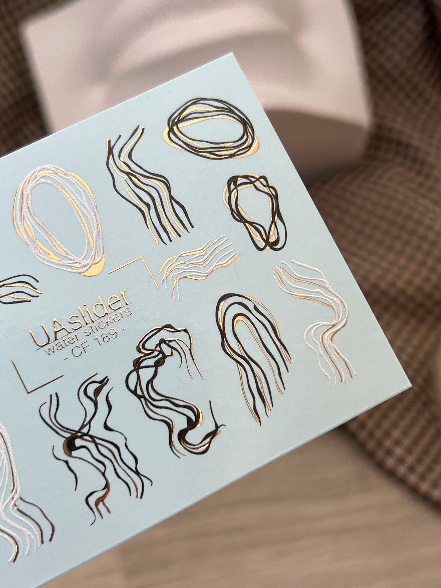 Nail Water Decal CF-189 | Nail Water Decals | Abstract Line Art with Golden Accents