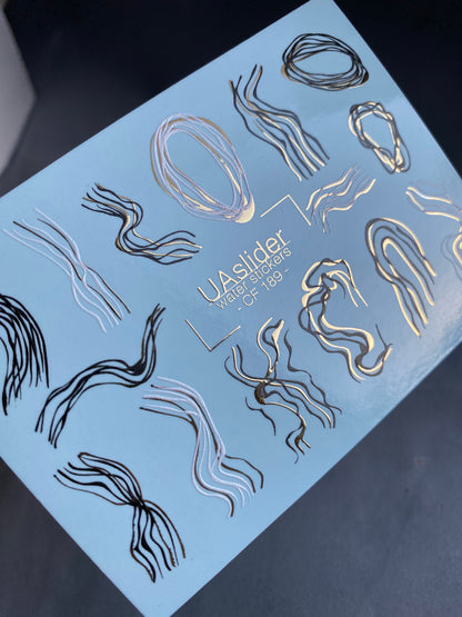 Nail Water Decal CF-189 | Nail Water Decals | Abstract Line Art with Golden Accents