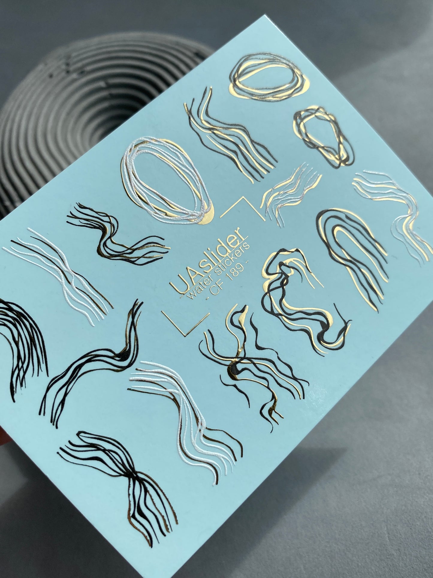 Nail Water Decal CF-189 | Nail Water Decals | Abstract Line Art with Golden Accents