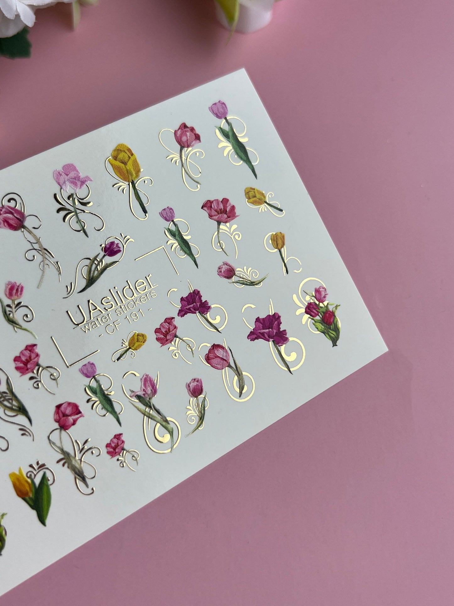 ملصق ماء للأظافر CF-191 | ملصقات ماء للأظافر | زهور التوليب وزخارف الأزهار