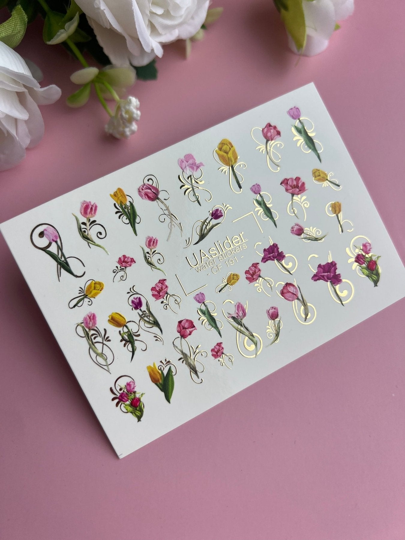 Nail Water Decal CF-191 | Nail Water Decals | Tulips & Floral Ornaments - UASLIDER