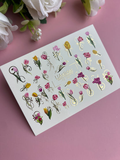 ملصق ماء للأظافر CF-191 | ملصقات ماء للأظافر | زهور التوليب وزخارف الأزهار