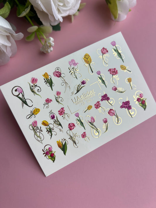 Nail Water Decal CF-191 | Nail Water Decals | Tulips & Floral Ornaments