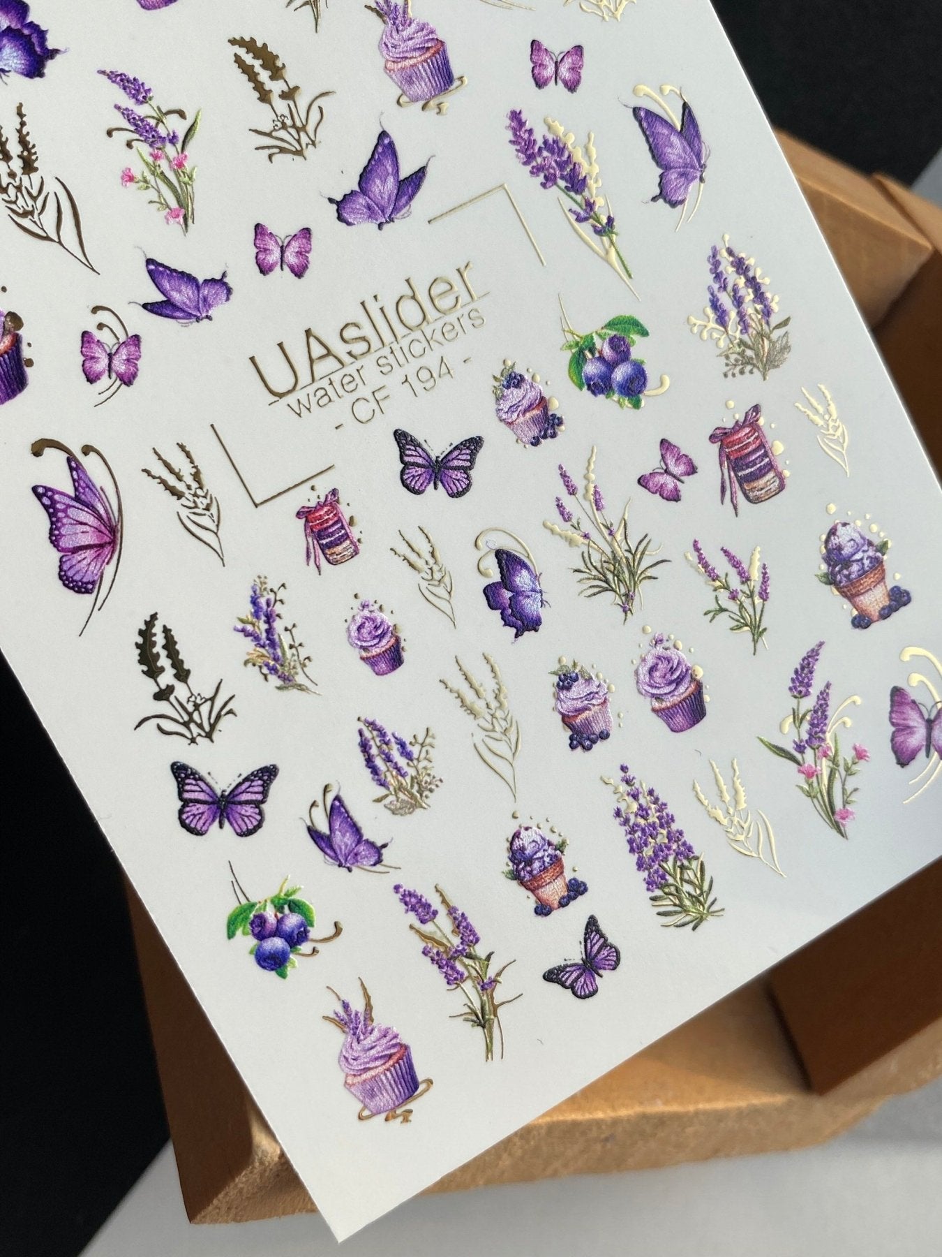 Nail Water Decal CF-194 | Nail Water Decals | Lavender Flowers, Butterflies & Cupcakes - UASLIDER