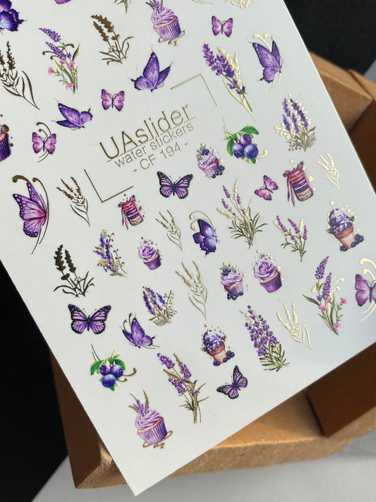 Nail Water Decal CF-194 | Nail Water Decals | Lavender Flowers, Butterflies & Cupcakes