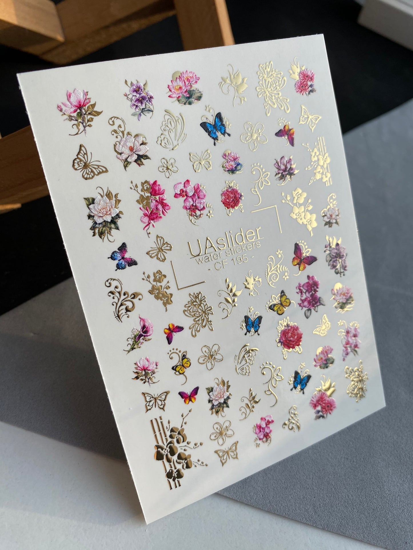 Nail Water Decal CF-195 | Nail Water Decals | Flowers, Butterflies & Golden Ornaments