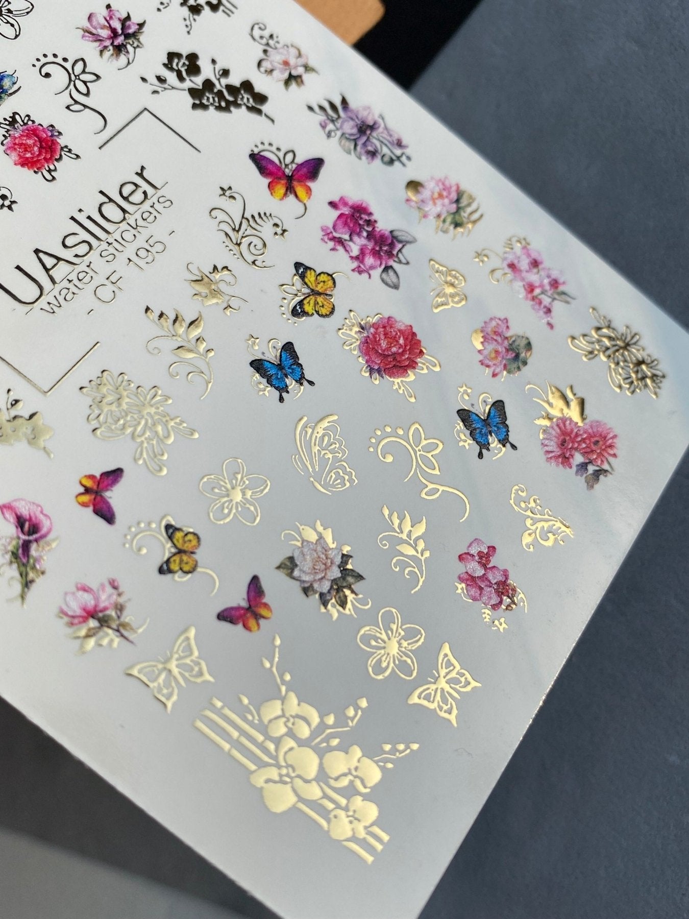 Nail Water Decal CF-195 | Nail Water Decals | Flowers, Butterflies & Golden Ornaments - UASLIDER