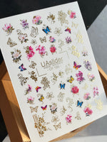 Nail Water Decal CF-195 | Nail Water Decals | Flowers, Butterflies & Golden Ornaments - UASLIDER