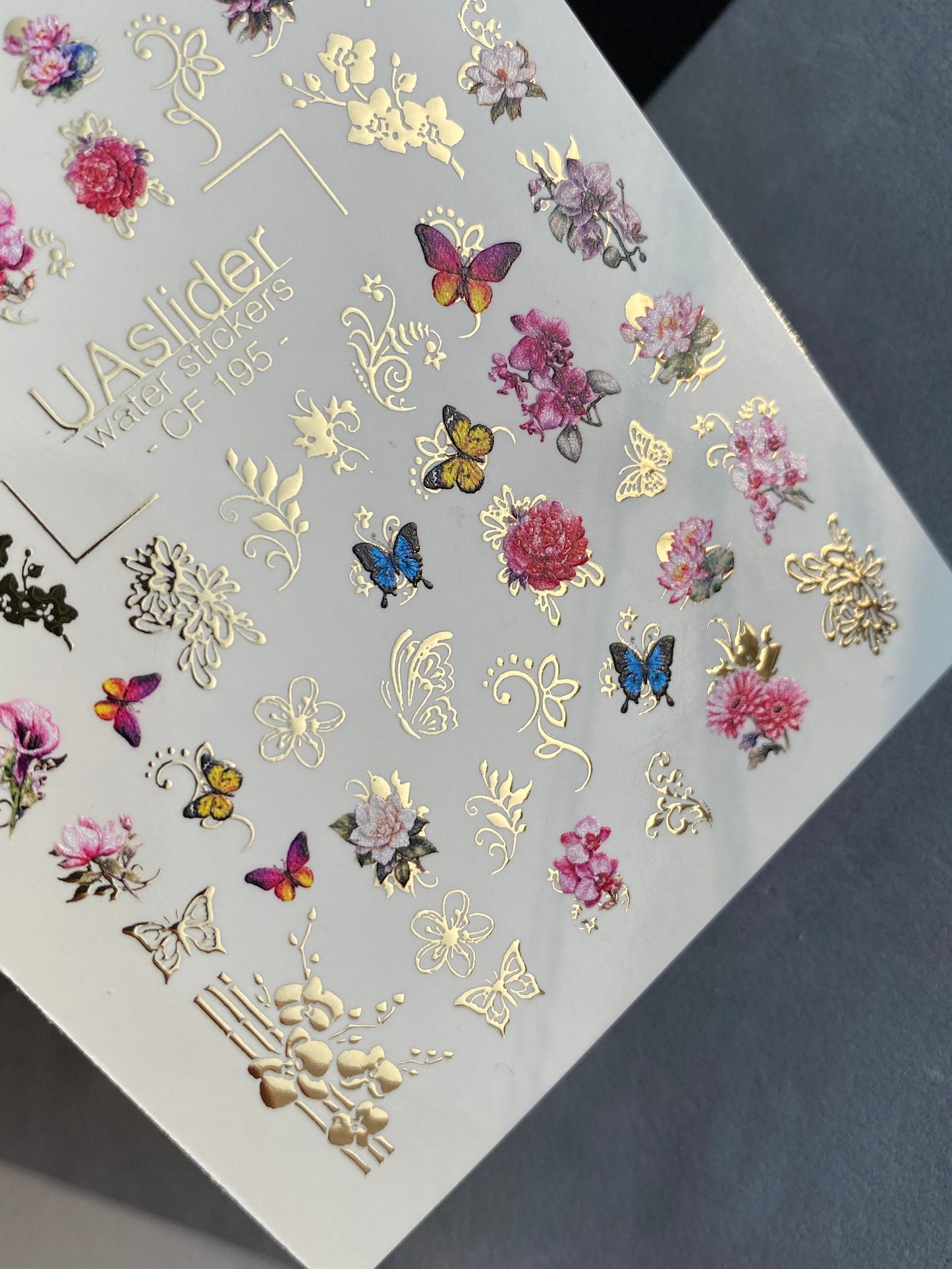 Nail Water Decal CF-195 | Nail Water Decals | Flowers, Butterflies & Golden Ornaments