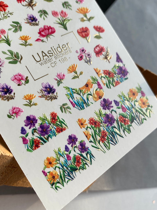 Nail Water Decal CF-198 | Nail Water Decals | Colorful Wildflowers & Meadow Designs