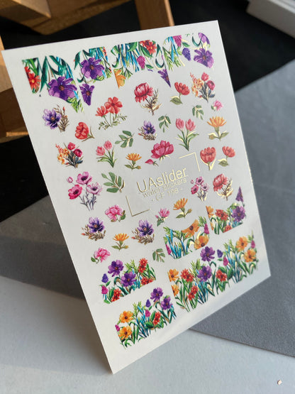 ملصق مائي للأظافر CF-198 | ملصقات مائية للأظافر | تصاميم أزهار برية ملونة ومروج