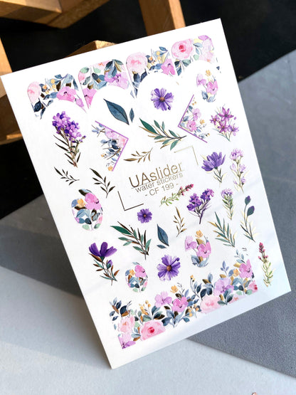 ملصق مائي للأظافر CF-199 | ملصقات مائية للأظافر | أزهار ناعمة ونقوش نباتية
