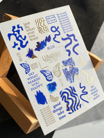 Nail Water Decal CF-202 | Abstract Water Slide Nail Decals, Blue & Gold Foil Waves with Butterflies and Quotes - UASLIDER