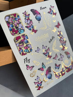 Nail Water Decal CF-203 | Nail Water Decals | Colorful Butterflies with Gold Accents - UASLIDER
