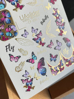 Nail Water Decal CF-203 | Nail Water Decals | Colorful Butterflies with Gold Accents - UASLIDER