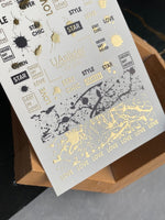 Nail Water Decal CF-204 | Nail Water Decals | Words & Paint Splashes with Gold Accents - UASLIDER