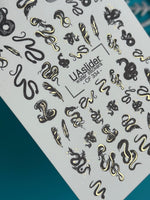 Nail Water Decal CF-334 | Water Slide Nail Decals | Black and Gold Snakes & Feathers - UASLIDER