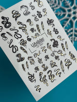 Nail Water Decal CF-334 | Water Slide Nail Decals | Black and Gold Snakes & Feathers - UASLIDER