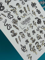 Nail Water Decal CF-334 | Water Slide Nail Decals | Black and Gold Snakes & Feathers - UASLIDER