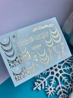 Nail Water Decal CF-337 | Water Slide Nail Decals | Gold Snowflake French Tips & Winter Lines - UASLIDER