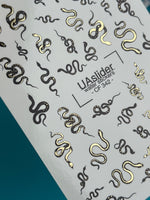 Nail Water Decal CF-342 | Water Slide Nail Decals | Black & Gold Snakes - UASLIDER