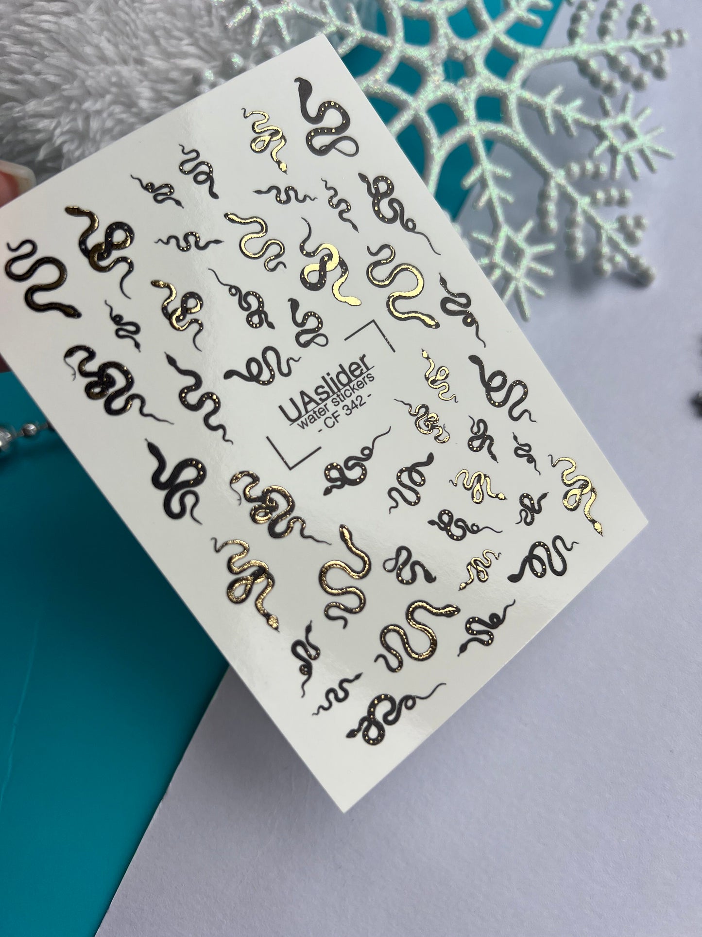 Nail Water Decal CF-342 | Water Slide Nail Decals | Black & Gold Snakes