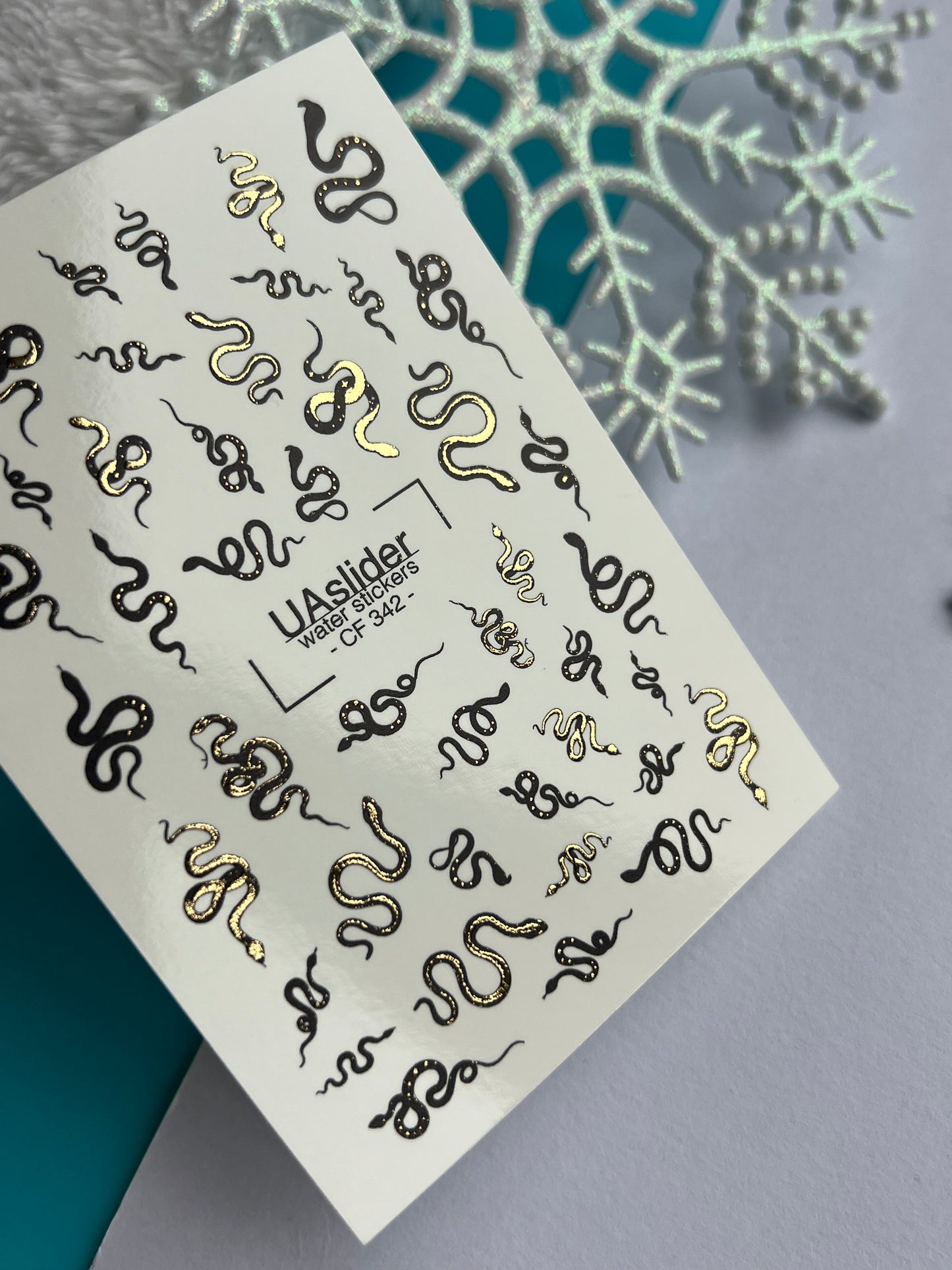 Nail Water Decal CF-342 | Water Slide Nail Decals | Black & Gold Snakes