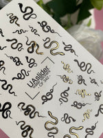 Nail Water Decal CF-342 | Water Slide Nail Decals | Black & Gold Snakes - UASLIDER