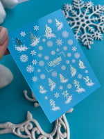 Nail Water Decal CF-345 | Water Slide Nail Decals | Christmas Trees & Snowflakes in Gold and White - UASLIDER