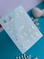 Nail Water Decal CF-345 | Water Slide Nail Decals | Christmas Trees & Snowflakes in Gold and White - UASLIDER