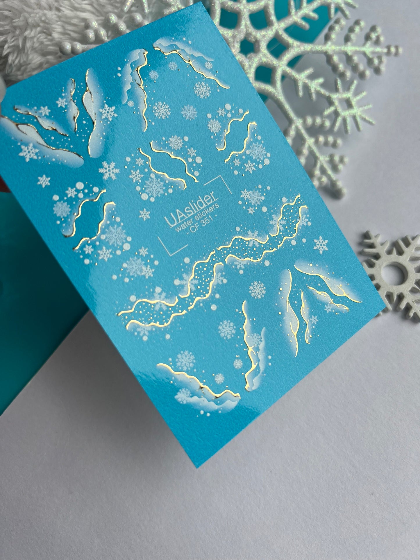 Nail Water Decal CF-351 | Water Slide Nail Decals | Snowflakes with Golden Winter Accents