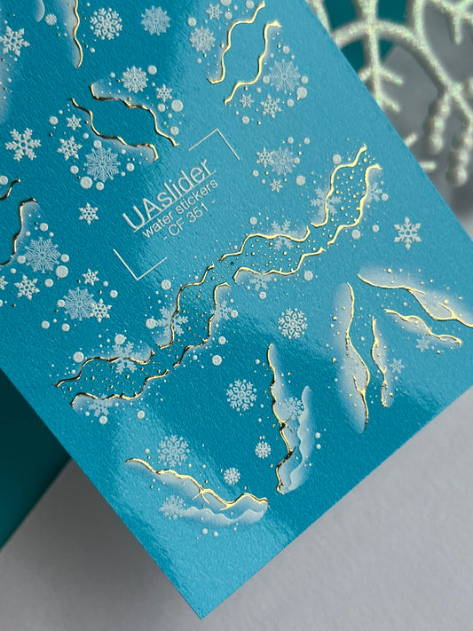Nail Water Decal CF-351 | Water Slide Nail Decals | Snowflakes with Golden Winter Accents