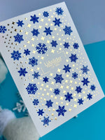 Nail Water Decal CF-359 | Water Nail Decals | Blue Snowflakes & Gold Stars | Winter Christmas Nail Art - UASLIDER