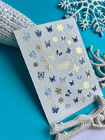 Nail Water Decal CF-360 | Water Nail Decals | Blue & Purple Butterflies with Gold Snowflakes | Winter Fairy Nail Art - UASLIDER