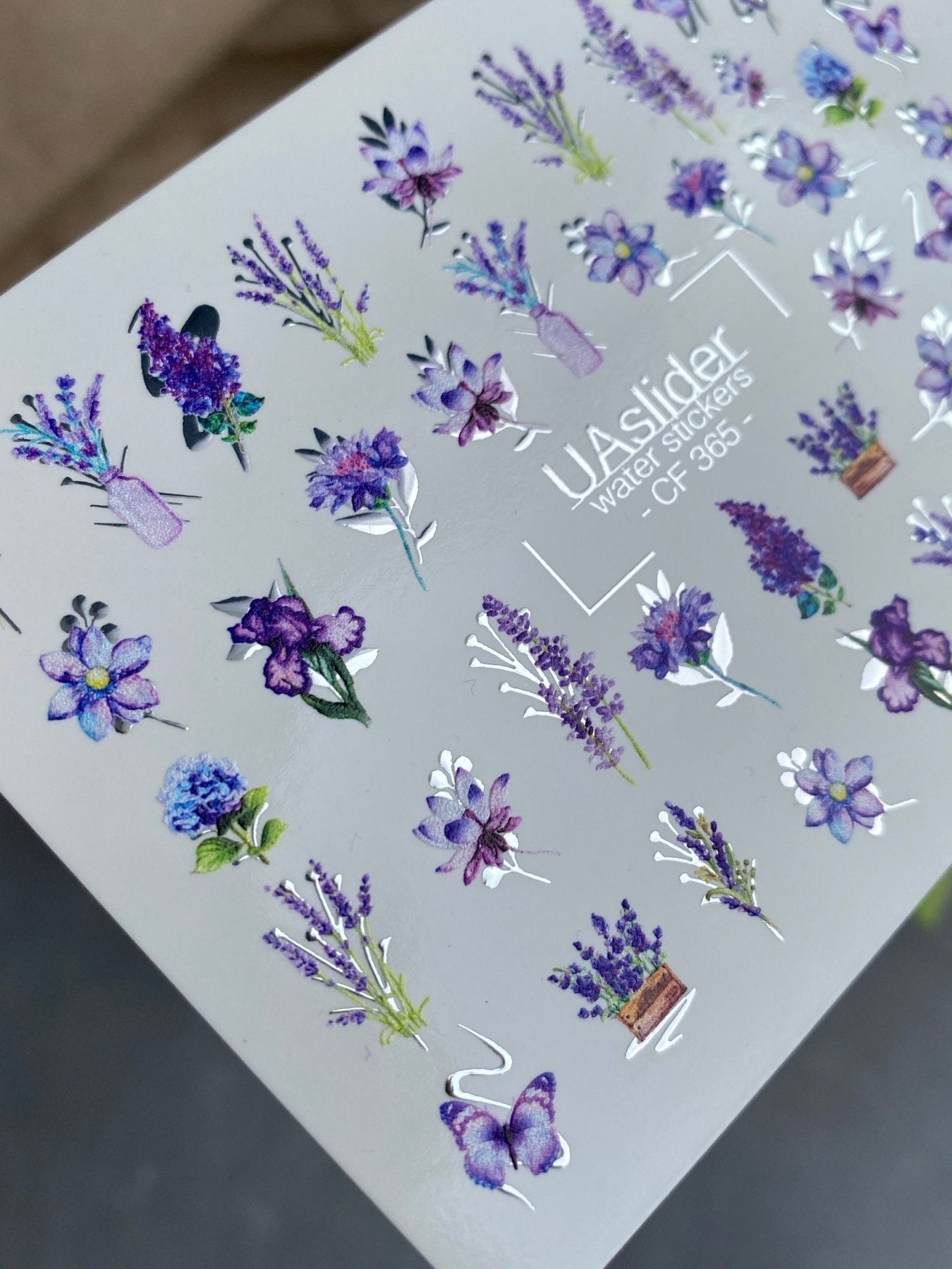 Nail Water Decal CF-365 | Water Slide Nail Decals | Lavender Flowers & Purple Butterflies - UASLIDER
