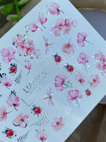 Nail Water Decal CF-366 | Water Slide Nail Decals | Pink Flowers & Ladybugs - UASLIDER