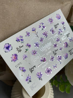 Nail Water Decal CF-368 | Water Slide Nail Decals | Purple Flowers, Butterflies & Love Quotes - UASLIDER