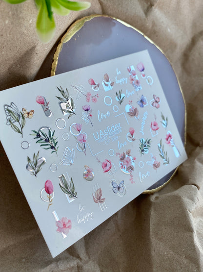 Nail Water Decal CF-369 | Water Slide Nail Decals | Flowers, Butterflies & Geometric Designs | Love & Be Happy Quotes