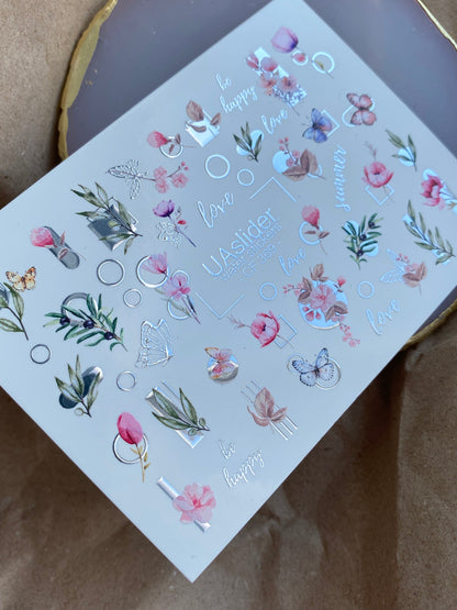 Nail Water Decal CF-369 | Water Slide Nail Decals | Flowers, Butterflies & Geometric Designs | Love & Be Happy Quotes