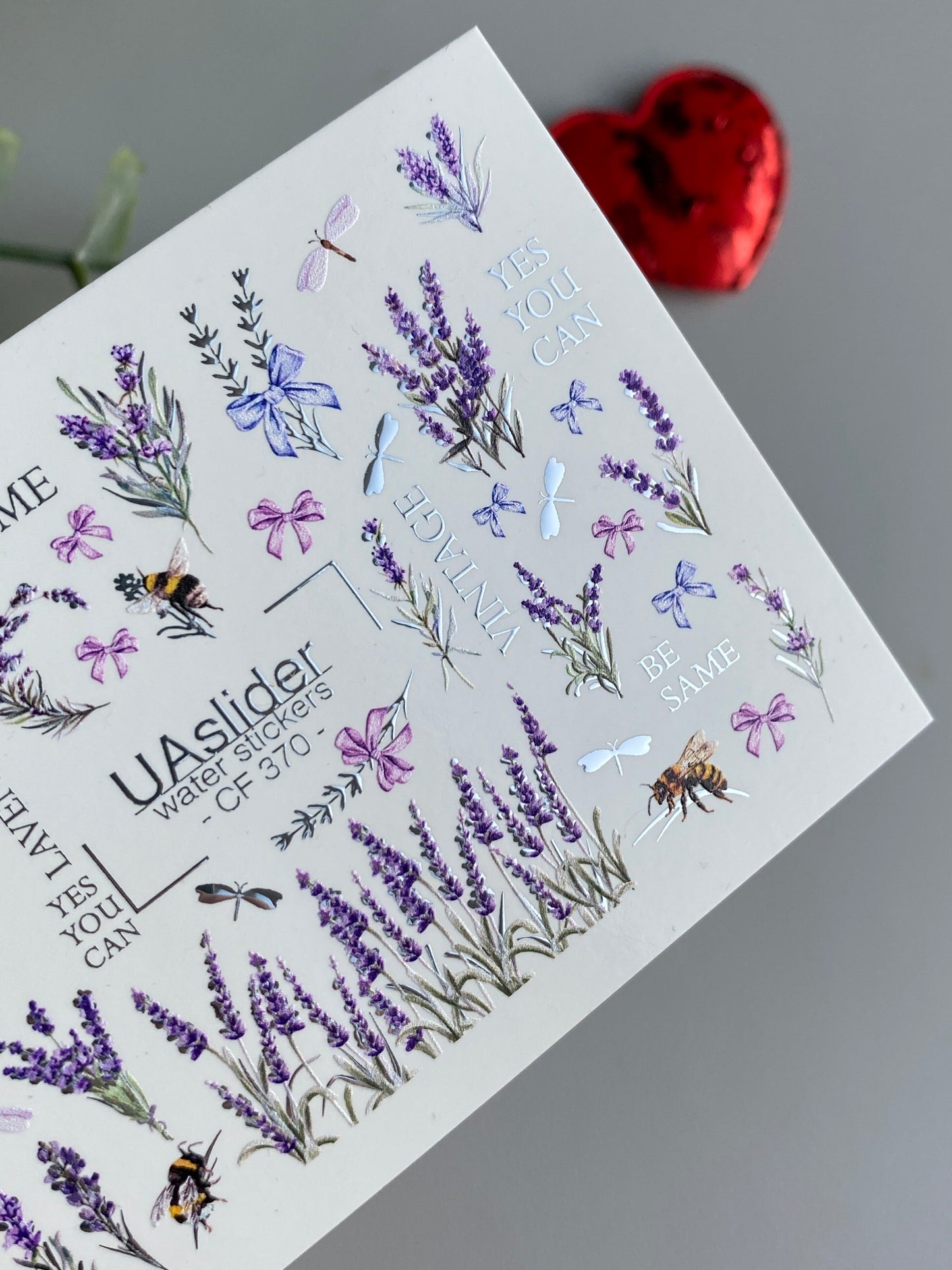 Nail Water Decal CF-370 | Water Slide Nail Decals | Lavender, Bees & Butterflies | Yes You Can & Vintage Quotes