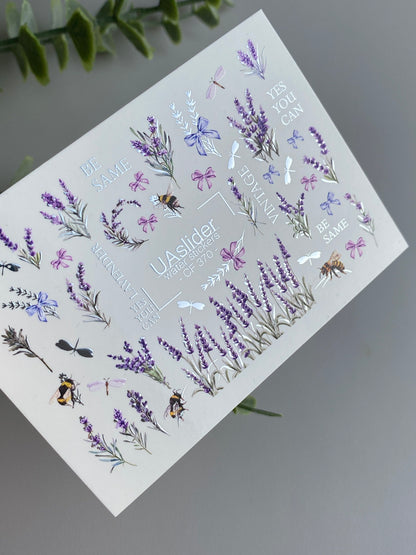 Nail Water Decal CF-370 | Water Slide Nail Decals | Lavender, Bees & Butterflies | Yes You Can & Vintage Quotes