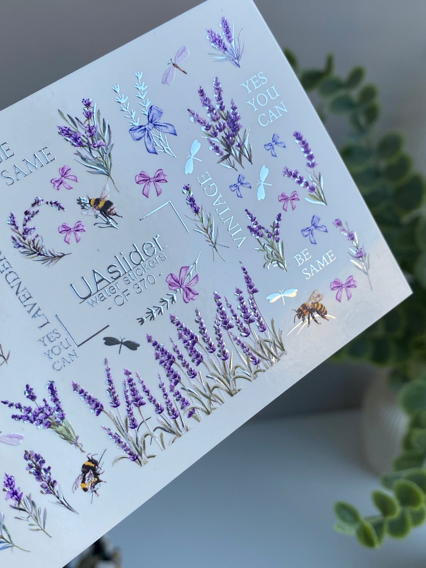 Nail Water Decal CF-370 | Water Slide Nail Decals | Lavender, Bees & Butterflies | Yes You Can & Vintage Quotes