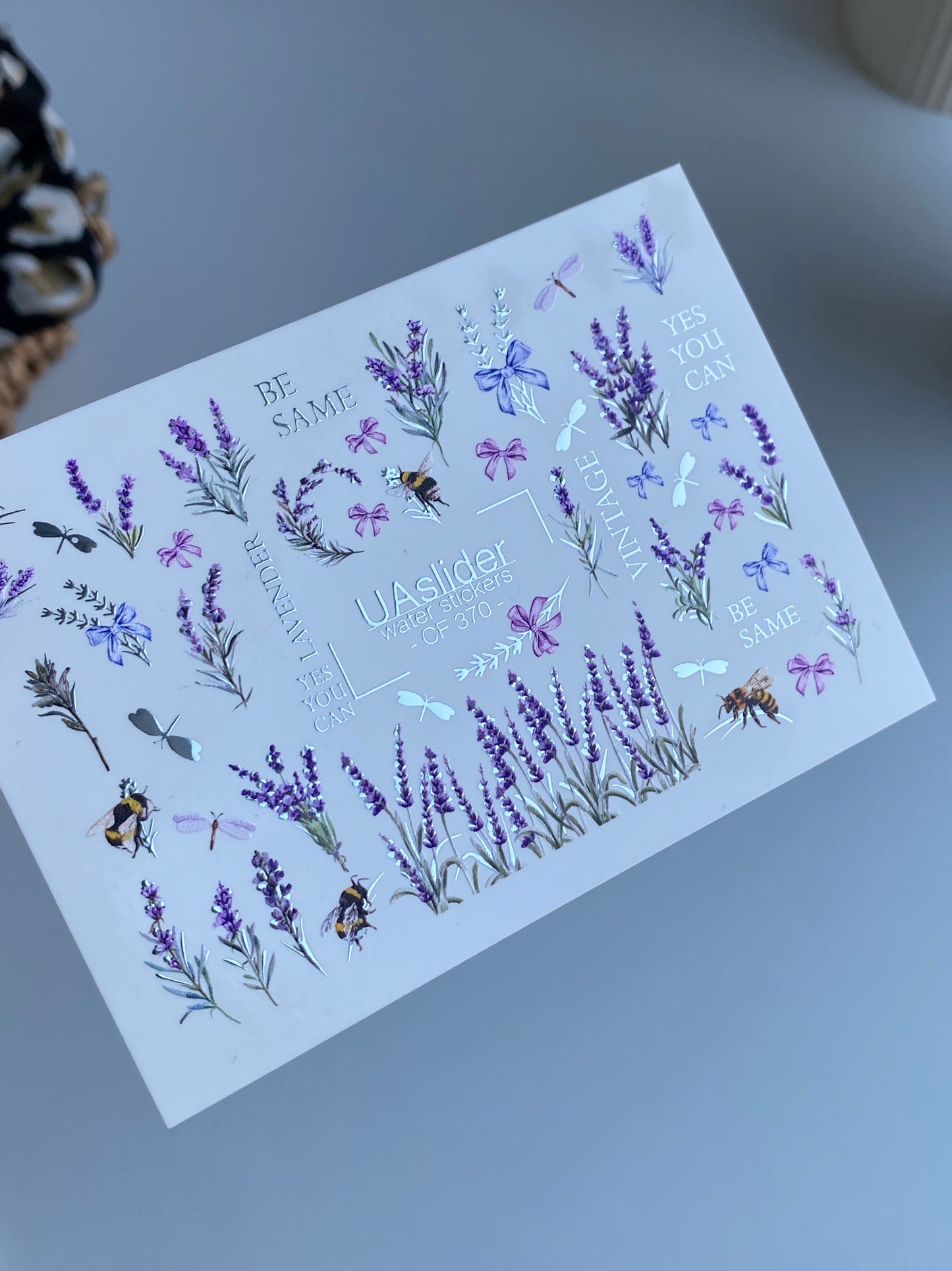 Nail Water Decal CF-370 | Water Slide Nail Decals | Lavender, Bees & Butterflies | Yes You Can & Vintage Quotes