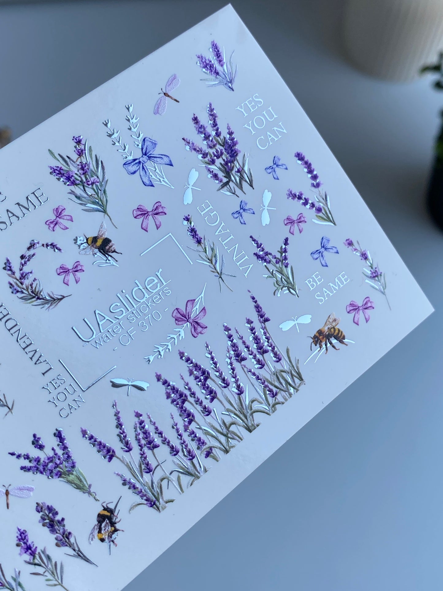 Nail Water Decal CF-370 | Water Slide Nail Decals | Lavender, Bees & Butterflies | Yes You Can & Vintage Quotes