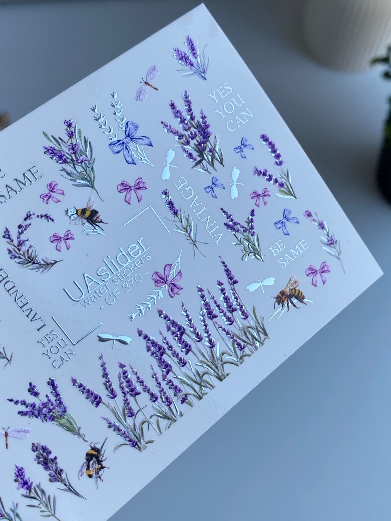 Nail Water Decal CF-370 | Water Slide Nail Decals | Lavender, Bees & Butterflies | Yes You Can & Vintage Quotes - UASLIDER