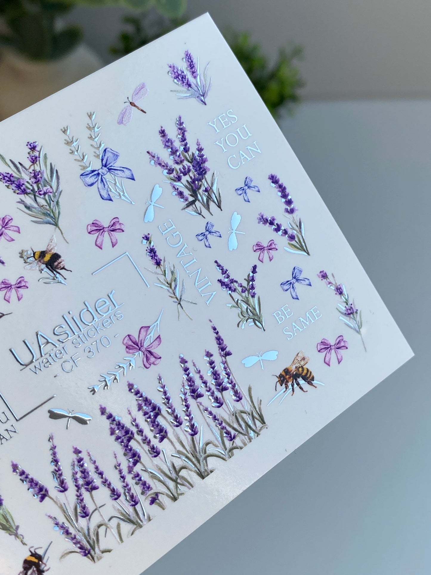 Nail Water Decal CF-370 | Water Slide Nail Decals | Lavender, Bees & Butterflies | Yes You Can & Vintage Quotes