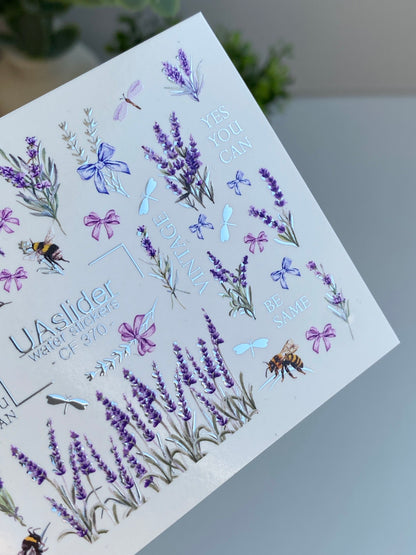Nail Water Decal CF-370 | Water Slide Nail Decals | Lavender, Bees & Butterflies | Yes You Can & Vintage Quotes