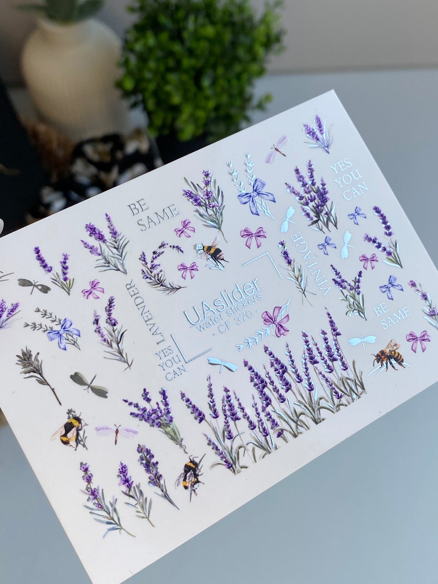 Nail Water Decal CF-370 | Water Slide Nail Decals | Lavender, Bees & Butterflies | Yes You Can & Vintage Quotes