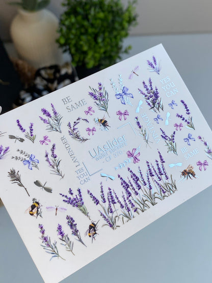 Nail Water Decal CF-370 | Water Slide Nail Decals | Lavender, Bees & Butterflies | Yes You Can & Vintage Quotes