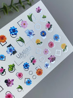 Nail Water Decal CF-371 | Water Slide Nail Decals | Colorful Flowers with Geometric Shapes | Summer Floral Nail Art - UASLIDER